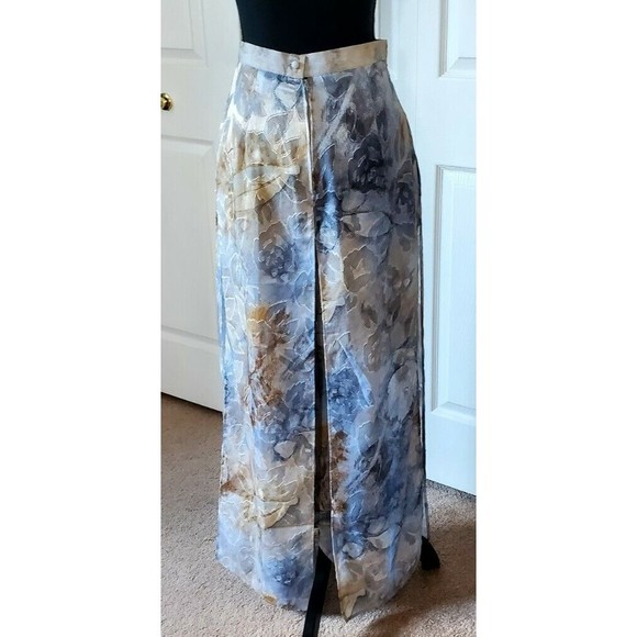 GANTOS Women’s Sz 6 Palazzo Pants Split Wide Leg Double Layered Floral Side Zip - Picture 3 of 6